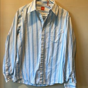 Hugo Boss Blue and White Casual Button Down Shirt